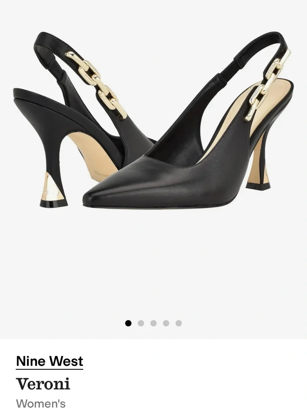 Nine West Veroni Black Leather Slingback Pump with Gold Accent - Picture 2 of 6